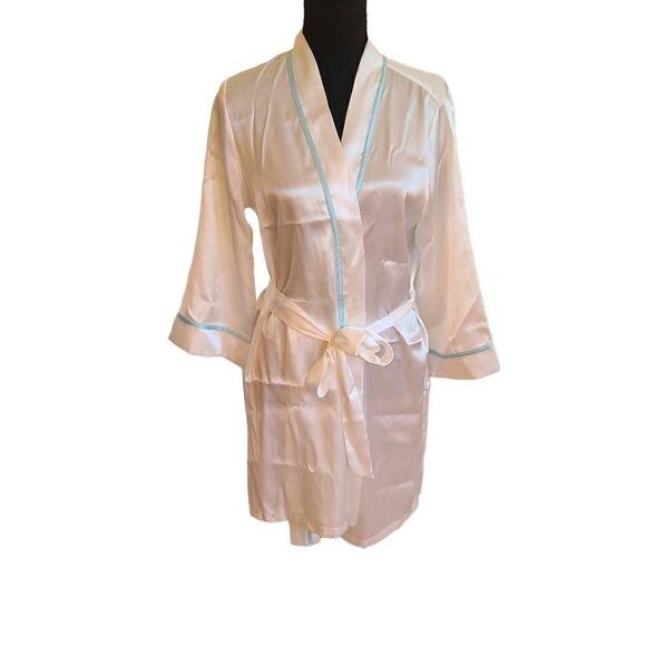 Linea Donatella Women's Satin Robe Embroidered "The Bride" Belted White S/M - Picture 3 of 14